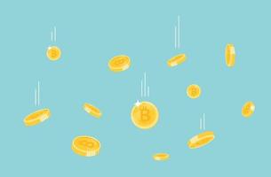 moedas de bitcoin voando em um fundo branco. bandeira do conceito de criptomoeda bitcoin. desenho vetorial vetor