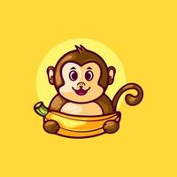 personagem de desenho animado de macaco e banana vetor