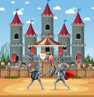 cena do torneio de justa de cavaleiro medieval vetor