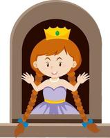 personagem de princesa de fantasia pela janela no fundo branco vetor