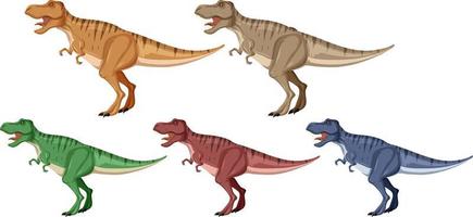 um conjunto de dinossauros tiranossauro rex em fundo branco vetor