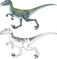 dinossauro velociraptor com seu contorno doodle no fundo branco vetor