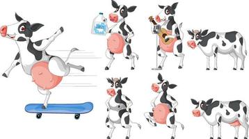 conjunto de diferentes vacas leiteiras em estilo cartoon vetor