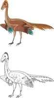 dinossauro archaeopteryx com seu contorno doodle no fundo branco vetor
