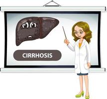 um personagem de desenho animado médico explicando cirrose hepática vetor