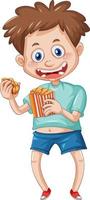 um menino comendo fast food em um fundo branco vetor