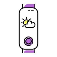 dispositivo de fitness com ícone de cor de função de previsão do tempo. gadget de estilo de vida ativo portátil com indicador de meteorologia em exibição. pictograma de nuvem e sol. ilustração vetorial isolada vetor