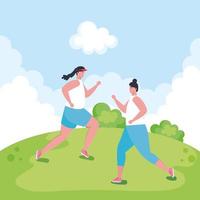 mulheres correndo ao ar livre, atleta feminina de grupo no parque vetor