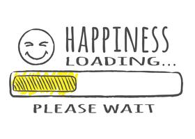 Barra de progresso com inscrição - carga de felicidade e feliz fase em estilo esboçado. Ilustração vetorial para design de t-shirt, cartaz ou cartão. vetor