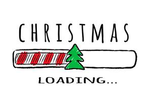 Barra de progresso com inscrição - carregamento de Natal e abeto em estilo esboçado. Vector a ilustração de Natal para cartão de design, cartaz, saudação ou convite de t-shirt.