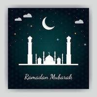 design de postagem de mídia social ramadan mubarak com mesquita decorativa e lua vetor