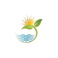 logotipo logotipos de design de modelo de elemento de ícone de natureza bonita. sol, folha e água, ícone de onda, logotipo. ilustração de estoque. vetor