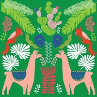 Ilustração com as plantas do lama e do cacto. Padrão sem emenda de vetor no fundo botânico. Cartão com alpaca. Padrão sem emenda