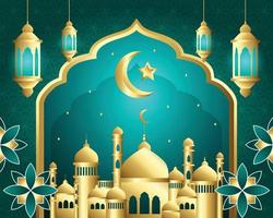 mesquita islâmica e lua vetor