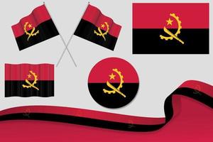 conjunto de bandeiras de angola em diferentes designs, ícone, bandeiras de esfolar com fita com fundo. vetor livre