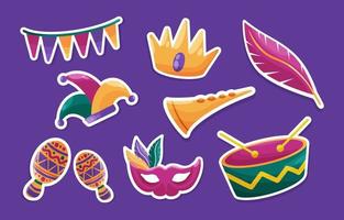conjunto de adesivos de doodle de carnaval mardi gras vetor