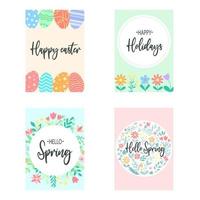 cartões de primavera com flores e ervas vetor
