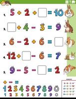 tarefa educacional de cálculo matemático para crianças com coelhos de desenho animado vetor