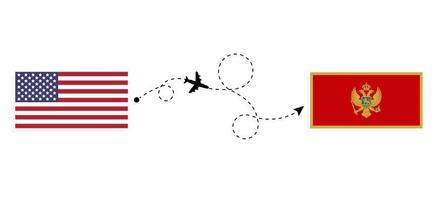 voo e viagens dos eua para montenegro pelo conceito de viagens de avião de passageiros vetor