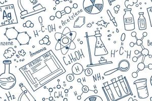 conjunto de ícones de símbolos de química. design de doodle de assunto de ciência. conceito de educação e estudo. de volta ao fundo esboçado da escola para notebook, não bloco, caderno. vetor