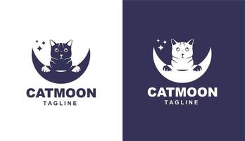 logotipo monoline simples da lua do gato para marca e empresa vetor