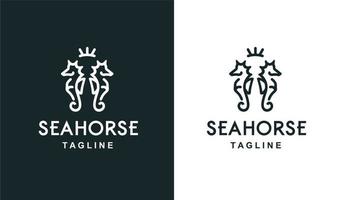 seahorse minimalis linha arte e logotipo do nascer do sol para marca e empresa vintage vetor