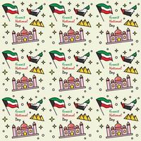 design de vetor padrão sem costura doodle do dia nacional do kuwait