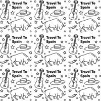 viajar para a espanha doodle design de vetor padrão sem emenda.