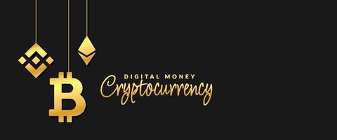 fundo de ícones de moeda criptográfica, troca de dinheiro digital de banner de tecnologia blockchain, mineração de criptomoeda e conceito financeiro vetor