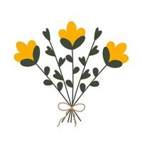 estilo escandinavo desenhado à mão. ilustração em vetor bonito de buquê de flores amarelas do jardim. para lojas florísticas, para o cartão de felicitações, decoração de 8 de março, páscoa, presentes de casamento, convite de logotipo.