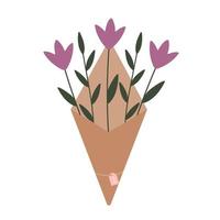 ilustração botânica plana simples em cores da moda. elegante buquê de primavera. composição florística para o cartão, decoração de 8 de março, páscoa, presentes de casamento e convite. vetor