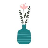 flores desabrochando de jardim selvagem em vaso de cerâmica. decoração de casa em estilo escandinavo simples. ilustração botânica. composição floral desenhada de mão. vetor