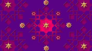 banner horizontal ramadan kareem com estrelas e flores de arabesco 3d. ilustração vetorial. cartão de felicitações, pôster e voucher. lua crescente islâmica com lanternas tradicionais penduradas nas nuvens vetor