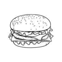 ilustração de arte de linha vetorial de hambúrgueres em fundo branco vetor