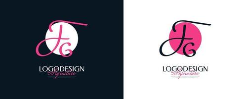 design inicial do logotipo f e g com estilo de caligrafia elegante e minimalista. fg logotipo ou símbolo de assinatura para casamento, moda, joias, boutique e identidade comercial vetor