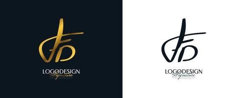 design inicial do logotipo f e d com estilo de caligrafia dourada elegante e minimalista. logotipo ou símbolo de assinatura fd para casamento, moda, joias, boutique e identidade comercial vetor