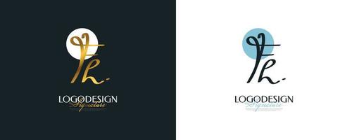 design de logotipo inicial f e h com estilo de caligrafia dourada elegante e minimalista. logotipo ou símbolo de assinatura fh para casamento, moda, joias, boutique e identidade comercial vetor