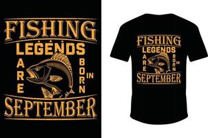 lendas de pesca nascem em setembro. camiseta de pesca. camisa lendas. vetor