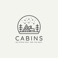 logotipo de arte de linha minimalista de cabine de vida selvagem de inverno vetor