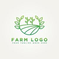 design de logotipo de distintivo de arte de linha minimalista de fazenda ecológica vetor