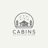 logotipo de arte de linha minimalista de cabine de paisagem de inverno vetor