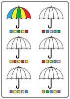 páginas para colorir, jogos educativos para crianças, atividades pré-escolares, planilhas para impressão. ilustração vetorial simples dos desenhos animados de objetos coloridos para aprender as cores. guarda-chuva para colorir. vetor