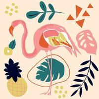flamingos cor de rosa. conjunto com flamingos. pássaros exóticos. ilustração vetorial de estoque com aves do paraíso. vetor