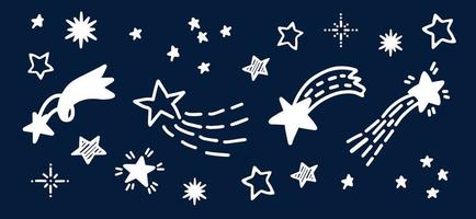 doodle cometas e estrelas esboço desenhado à mão. cenário de ilustração vetorial estrelado doodles. estrela e cometas no banner do espaço vetor