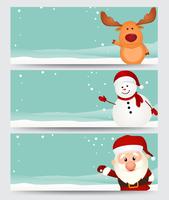 Conjunto de banner de Natal. com papai noel, rena e boneco de neve vetor