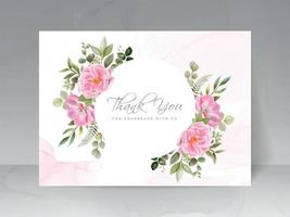 cartão de convite de casamento com design de lindas flores cor de rosa vetor