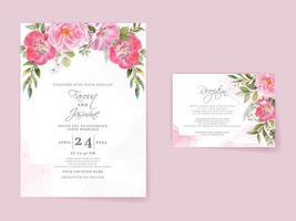 cartão de convite de casamento com design de lindas flores cor de rosa vetor