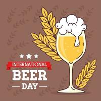 dia internacional da cerveja, agosto, copo de cerveja com espiga vetor