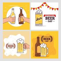 conjunto de banners, do dia internacional da cerveja, celebração de agosto com decoração vetor