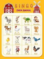 planilha de bingo de animais de fazenda vetor